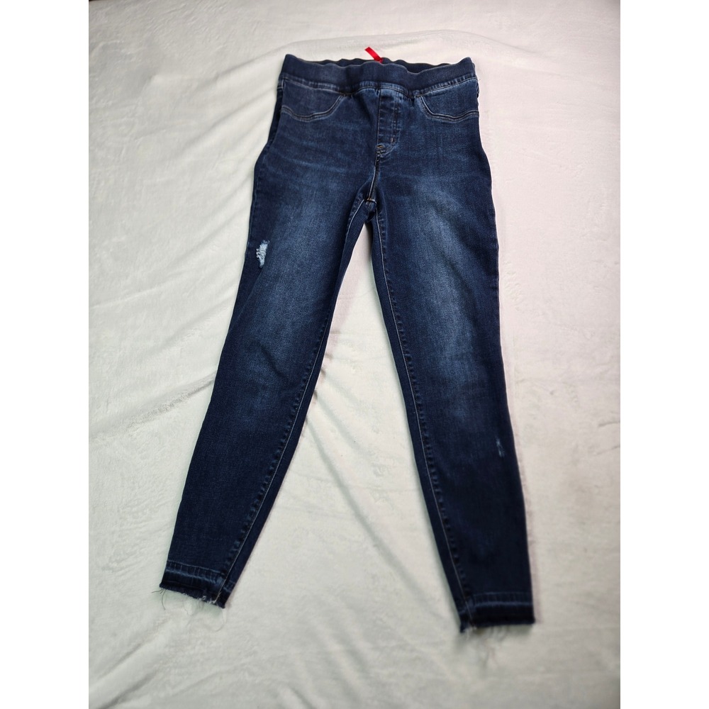 Spanx Jean-ish‎ Ankle Leggings Dark Indigo Distressed Raw Hem Womens Size Medium